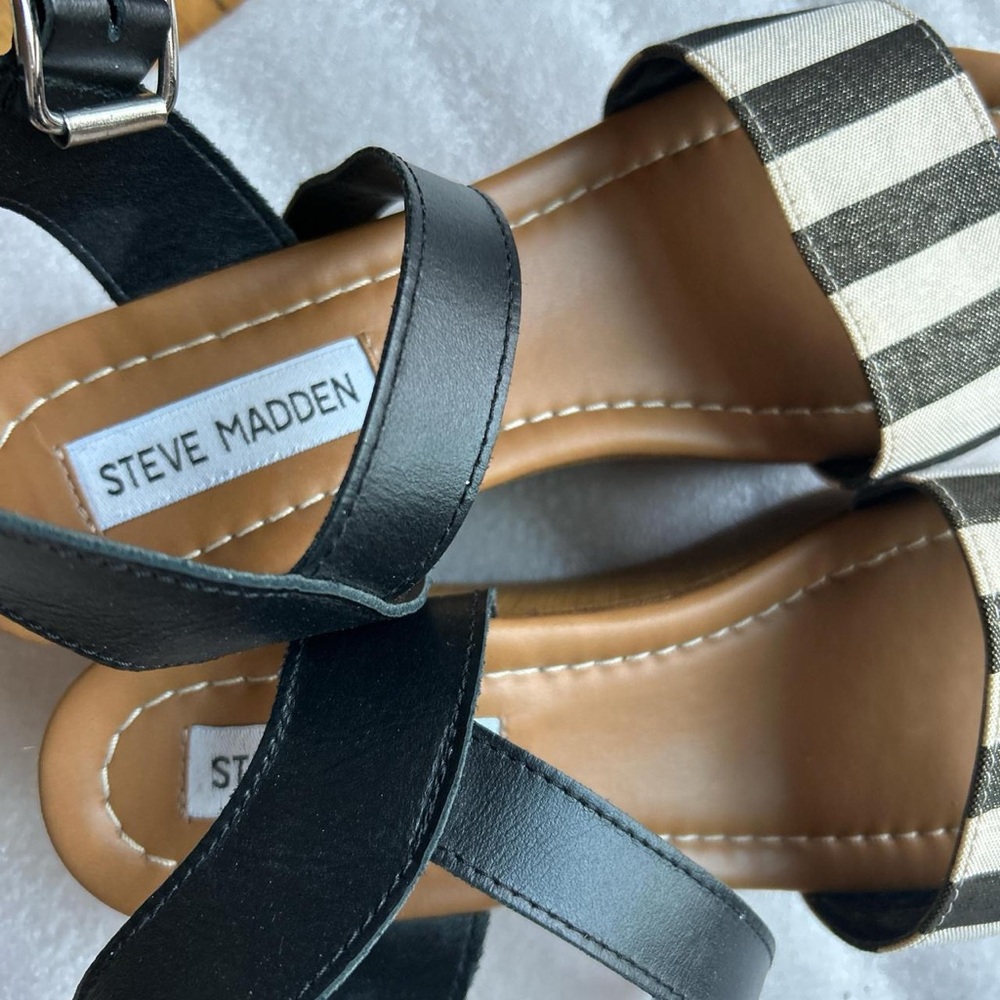Steve Madden Black and White Striped Platform Sandals - Picture 7 of 9